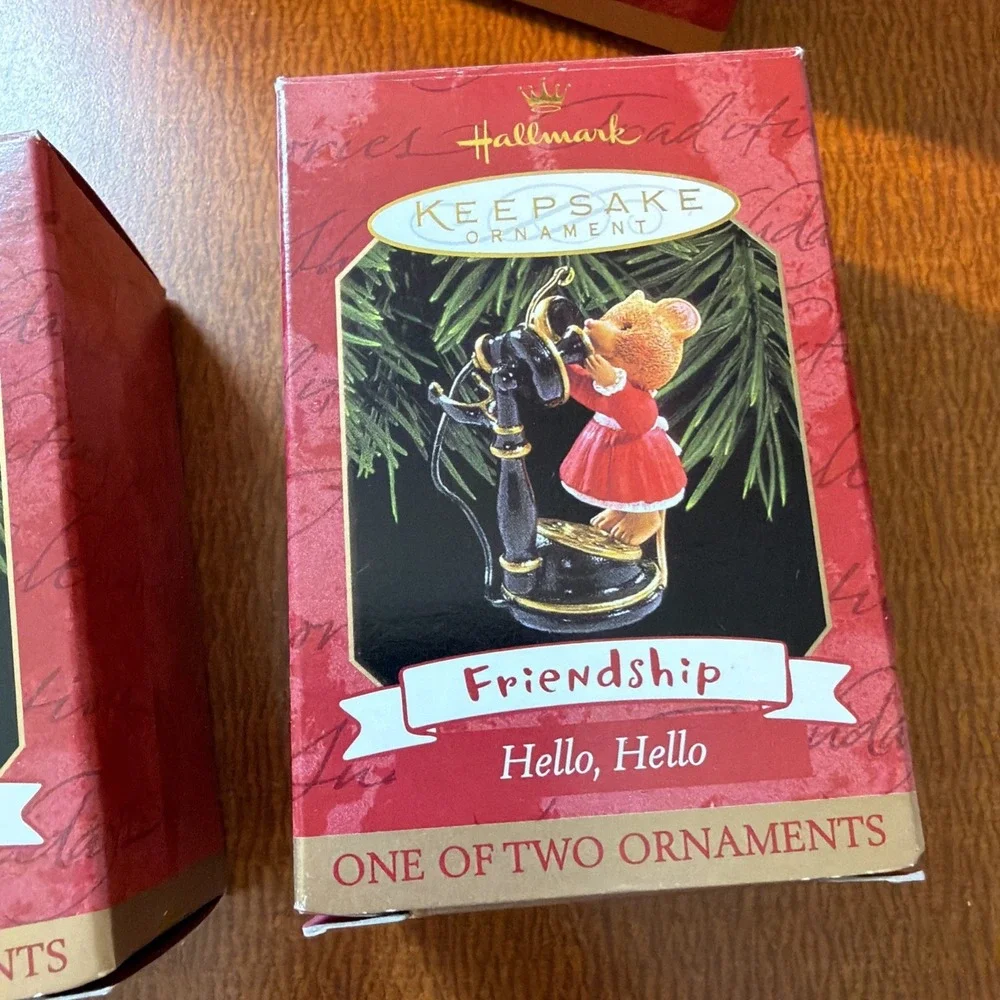 Hallmark Ornament Christmas Friendship Hello Hello 1999 Holiday Set of 2 Vintage